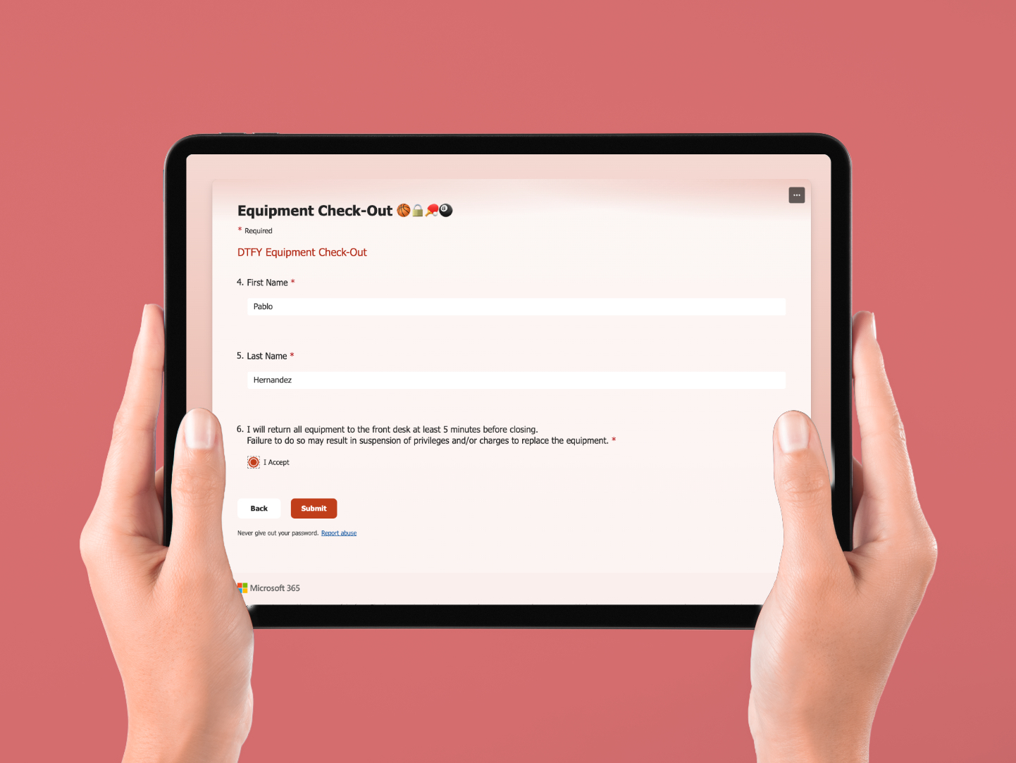 Member-facing item check-out page